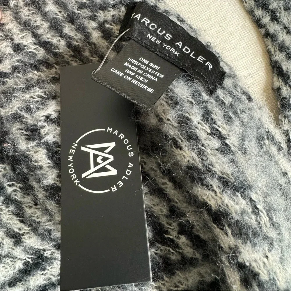 Marcus Adler The Lucia Large Scarf Wrap Black and White Herringbone NWT